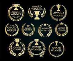 Award Winner emblem collection of gold laurel wreath black text vector