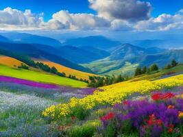 beautiful flowers in the mountains ai generated photo
