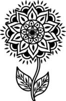 A beautiful floral element of the mandala. Black and white design element in the form of a flower. It can be used to print greeting cards, phone cases, etc. A hand-drawn pattern. Vector illustration.