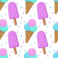 Seamless pattern with colored cartoon ice cream highlighted on a white background. Vector seamless pattern with ice cream. Bright and juicy, seamless pattern.