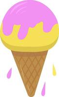 Vector illustration of ice cream in a waffle cone. Ice cream icon in a waffle cone in cartoon style, bright colors. Suitable for any web design.