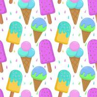Seamless pattern with colored cartoon ice cream highlighted on a white background. Vector seamless pattern with ice cream. Bright and juicy, seamless pattern.
