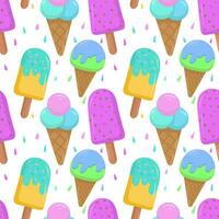 Seamless pattern with colored cartoon ice cream highlighted on a white background. Vector seamless pattern with ice cream. Bright and juicy, seamless pattern.