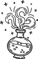 un botella de brujería poción. místico monocromo ilustración en boho estilo. silueta de un botella con un magia elixir o veneno. oculto vector símbolo. un alquimia diseño elemento. esotérico místico