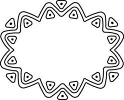 Oval frame in ethnic style. Vector black and white frame. Decorative pattern of ornamental blocks, highlighted on a white background. Space for text. Vector monochrome illustration.