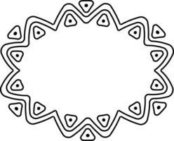 Oval frame in ethnic style. Vector black and white frame. Decorative pattern of ornamental blocks, highlighted on a white background. Space for text. Vector monochrome illustration.