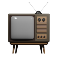 3D rendering of old classic tube TV front view with convex screen on wooden legs. Radio and Television Day. Realistic PNG illustration isolated on transparent background