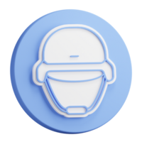 3D button rendering of protective helmet of soldier. Ammunition and uniforms for protection of soldier, policeman. Realistic blue white PNG illustration isolated on transparent background