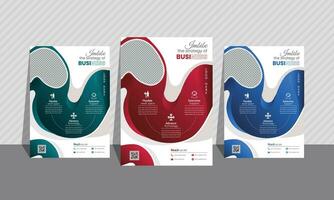 Multipurpose and corporate flyer set of 3 colors. Most unique curvy shapes, gradient color and layout.A4 size. vector