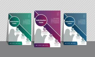 Admission flyer bundle of 3 gradient colors. Most unique geometric shapes, background image, and layout.A4 size. vector