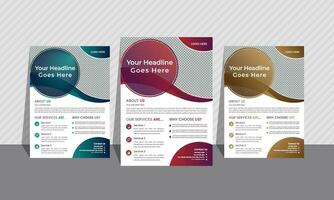 Free Corporate  flyer bundle of 3 colors. Most unique curvy and geometric shapes and layout.A4 size. Green, blue, red, yellow, golden. vector
