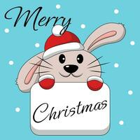 Christmas greeting postcard with character Rabbit with poster vector