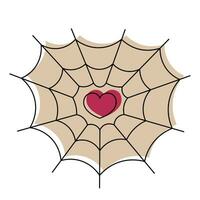 Spider web in the shape of a heart in color vector