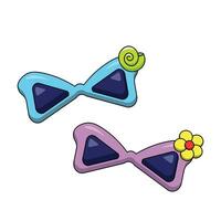 dos dibujos animados Gafas de sol con un cáscara y un flor en color vector