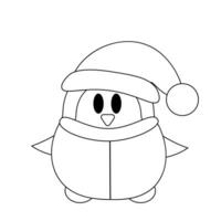 Cute cartoon Penguin Santa Claus in black and white vector