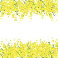 Mimosa template with flowers for text. Vector Background with yellow acacia flowers for congratulations, postcard, label, banner, card. Hand drawn festive backdrop, design element, decorative ornament