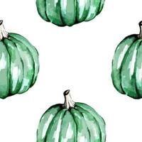 Fall seamless pattern with watercolor pumpkins, Autumn or Halloween pattern with watercolor wrapping paper, vector pattern, Thanksgiving, green background or wallpaper.