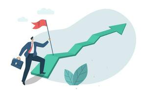 The first step to start, difficult path is the path to beautiful rewards The challenge to goals and starting, Businessman started walking upward arrow to reach target, Vector design illustration.