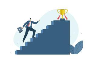 The goal is ahead, full of obstacles and relentless. on business route, Businessman holding a briefcase run up the stairs with enthusiasm, Go for the trophy. vector