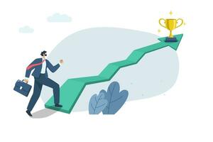 The first step to start, difficult path is the path to beautiful rewards The challenge to goals and starting, Businessman started walking upward arrow to reach target, Vector design illustration.