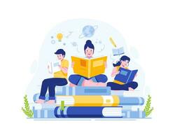 internacional literatura día ilustración. personas son leyendo libros a celebrar literatura día en el 8vo de septiembre vector