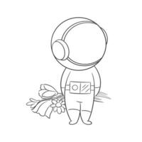 Astronaut carrying wreath in hand for coloring vector