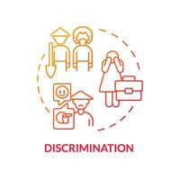 Discrimination red gradient concept icon. Gender inequality. Migrant worker. Agriculture employee. Labor market. Round shape line illustration. Abstract idea. Graphic design. Easy to use vector