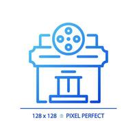 2D pixel perfect blue gradient theater icon, isolated vector, building thin line illustration. vector