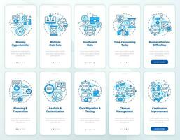 2d íconos representando empresa recurso planificación móvil aplicación pantalla colocar. recorrido 5 5 pasos gráfico instrucciones con Delgado línea íconos concepto, ui, ux, gui modelo. vector