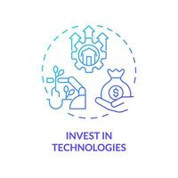 Invest in technologies blue gradient concept icon. Increase productivity. Rural development. Farm machinery. Round shape line illustration. Abstract idea. Graphic design. Easy to use vector