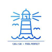 2D pixel perfect blue gradient lighthouse icon, isolated vector, building thin line illustration. vector