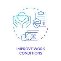 Improve work conditions blue gradient concept icon. Worker protection. Medical insurance. Farm industry. Safe environment. Round shape line illustration. Abstract idea. Graphic design. Easy to use vector