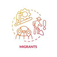 Migrants red gradient concept icon. Harvesting crop. Agricultural worker. Poor working conditions. Manual labor. Hard work. Round shape line illustration. Abstract idea. Graphic design. Easy to use vector