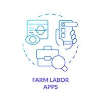 Farm labor apps blue gradient concept icon. Online platform. Hiring process. Mobile application. Agriculture business. Round shape line illustration. Abstract idea. Graphic design. Easy to use vector