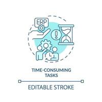 Editable time consuming tasks blue icon concept, isolated vector, enterprise resource planning thin line illustration. vector