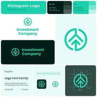 Investment company green line business logo. Brand name. Business consulting. Arrow pointing up. Design element. Visual identity. Suitable for financial advisor, technology company vector