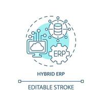 Editable hybrid ERP blue icon concept, isolated vector, enterprise resource planning thin line illustration. vector