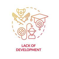 Lack of development red gradient concept icon. Limited access to training. Job skills. Manual worker. Farm industry. Round shape line illustration. Abstract idea. Graphic design. Easy to use vector