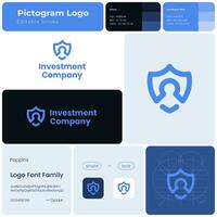 Investment company blue line business logo. Brand name. Financial planning. Shield with lock. Design element. Visual identity. Suitable for wealth management firm, stock broker vector