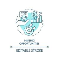 Editable missing opportunities blue icon concept, isolated vector, enterprise resource planning thin line illustration. vector