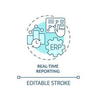 Editable real-time reporting blue icon concept, isolated vector, enterprise resource planning thin line illustration. vector