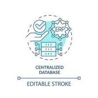 Editable centralized database blue icon concept, isolated vector, enterprise resource planning thin line illustration. vector