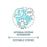 Editable external systems integration blue icon concept, isolated vector, enterprise resource planning thin line illustration. vector