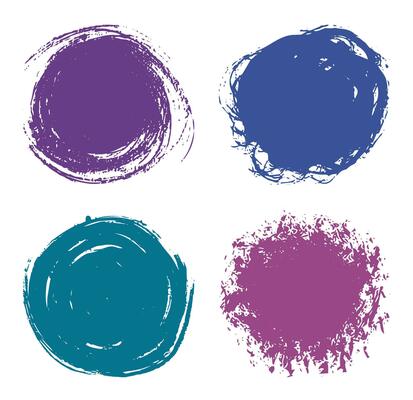 Set of hand drawn round color splashes, design elements on white background