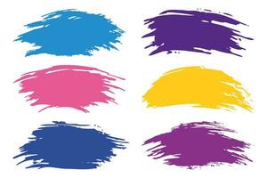 Set of hand drawn colorful brush strokes, design elements Isolated on white background vector