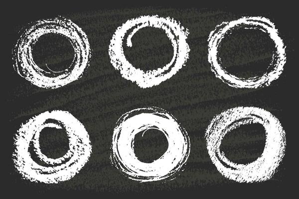 Set of chalk hand drawn circles, round design elements on black board