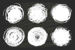 Set of chalk textured circles, round design elements on black board vector