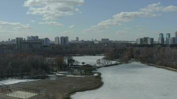 aerial view of a frozen lake in the park video