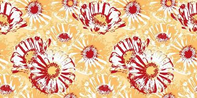 Summer seamless pattern with hand drawn red flowers vector