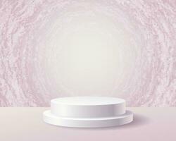 White round podium on pink background with marble texture vector